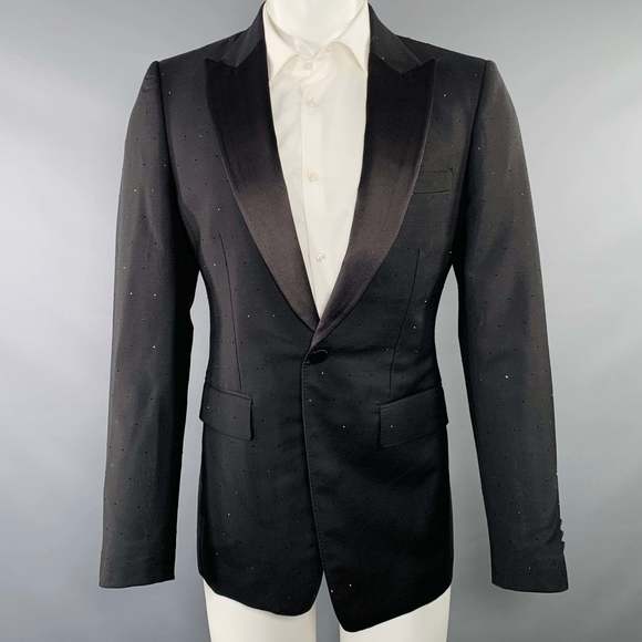 BURBERRY Black Studded Mohair Wool Peak Lapel Sport Coat - Picture 1 of 11